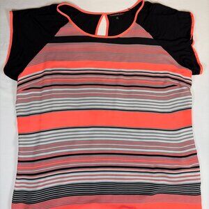 Heartsoul Plus Short Sleeve Black Gray Pink Shirt Women's 3XL Multicolor Rayon